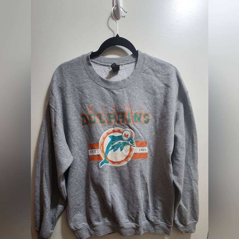 Miami Dolphins Crewneck Sweatshirt Mens L Gray NFL